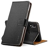 Anjoo Hülle Kompatibel für Huawei P20 Lite, Handyhülle Tasche Premium Leder Flip Wallet Case Kompatibel für Huawei P20 lite [Standfunktion/Kartenfächern/Magnetic Closure Snap], Schwarz