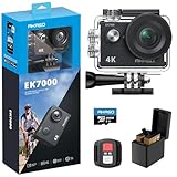 AKASO EK7000 Action Cam 4K WiFi Wasserdicht 30 m mit Karte 128 GB, Unterwasserkamera WiFi 20 MP, externes Mikrofon, Fernbedienung, 2 Batterien 1050 mAh, Sportzubehör