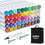 Shuttle Art Alkohol Marker, 50 buntes doppelseitiges Alkohol Marker Stifte Set mit Nr.0 Marker, Graphic Marker Stifte für Kinder & Erwachsene, Alkohol Stifte zum Zeichnen,Illustration,Skizzieren