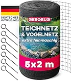 GEROBUG Teichnetz feinmaschig 5x2m - witterungs- & UV beständiges Teichnetz gegen Reiher - Vogelschutznetz, Laubnetz Teich, Hühner Netz feinmaschig, Vogelnetz, Laubschutznetz