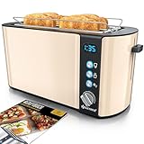 KESSER® Toaster mit Brötchenaufsatz, Automatik-Langschlitztoaster mit 6 Bräunungsstufen + Auftau- & Aufwärmefunktion, Abschaltautomatik, Liftfunktion, inkl. Krümelblech und Rezeptbuch Beige