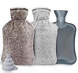 Wärmflasche mit Vliesbezug, Bettflasche mit Superweichem Abnehmbarem Bezug, Hand-Fußwärmer, ideal zur Schmerzlinderung, Geschenke für Familie und Freunde