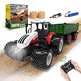 Ferngesteuerter Traktor Ferngesteuert, Traktor Spielzeug ab 2 3 4 5 6 Jahre, Rc Traktor mit Anhänger, Ackerschlepper mit Licht, Weihnachten Geschenk für Kinder