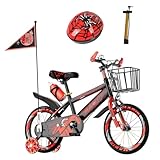 Habib Gruppe Kinderfahrrad Jungenfahrrad 16 Zoll ab 3 Jahre – mit LED Stützrädern, Korb, Klingel & GRATIS Helm & Pumpe, Vorderradbremse (Rot)