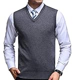 FULIER Herren Winter V-Ausschnitt Sleeveless Weste Classic Business Gentleman Strickwaren Strick Weste Pullover Strickjacken Tanktops (XL, Dunkelgrau)