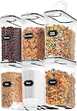 Skroam Müslibehälter, 6 Stück, luftdichte Frischhaltedosen mit Deckel, Kunststoff, Müsli-Spender für Küche und Speisekammer, Organizer und Aufbewahrung, Messbecher und 20 Etiketten