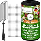 TTL Garden 3x4m Vogelschutznetz Laubnetz 20g/m² schwarz - 12x12mm Masche engmaschig 12m² 1 Faden System extra stabil - Obstbaumnetz Schutznetz Gartennetz reißfest robust 15 Erdanker + 15 Kabelbinder