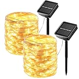 2 Stücke Solar Lichterkette Aussen 26 m/240 LED Lichterkette Außen 8 Modi Kupferdraht Solarlichterkette IP65 Wetterfest für Garten, Balkon, Terrasse, Tor, Hof, Hochzeit, Party