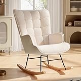 Ergonomischer Schaukelstuhl aus Velours, Teddy – Stillsessel mit hoher Rückenlehne und Armlehnen – Struktur aus Holz und Metall – für Wohnzimmer, Schlafzimmer (beige)