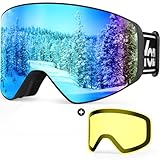 YOZISS Skibrille Unisex für Herren und Damen Jungen,Snowboardbrille mit Magnetische Wechselglas,UV400 Schutz OTG Skibrille für Brillenträger,Anti Beschlag Schneebrille für Skifahren Snowboarden