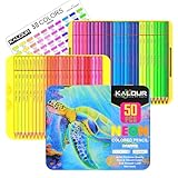 KALOUR PDAS 50 Neon-Buntstifte für Erwachsenen-Malbücher, fluoreszierende Farben, professionelles Zeichenstifte-Set, Kunstbedarf-Set für Erwachsene, Anfänger, Künstler, weicher Kern