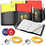 UNINGYI Schiedsrichter Set, FußBall Schiedsrichter Karten Rote Karte Gelbe Karte, Schiri Set mit 2 Metall Trainer Pfeife, 2 Tasche Punktebuch, 2 Bleistift, 2 Toss Coins für FußBallspiel Schulsport