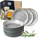 Moritz & Moritz TERRA 6-tlg Suppenteller grau je 700 ml - Ø 19 x 4,5 cm - in dezentem Grau aus hochwertigem Porzellan - tiefe Teller für Suppen, Salate, Müsli, Pasta uvm.