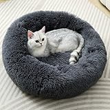 Fhodigogo Donut Hundebett Beruhigendes Hundebett Haustierbett Katze Donut Bett Flauschiges Hundebett Flauschiges Hundebett Welpenbett Donutbett Katzenbett Höhle Warmes Katzenbett Rundes Katzenbett