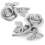 com-four® 2X Grabdekoration Rose - Gedenkstein in Form Einer Rosenblüte mit Blättern und Stengel - wetterfester Grabschmuck - Trauerstein (1 Paar - Rosen)
