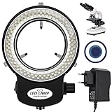 Tiamu 144 LED Mikroskop Ringlicht, Optische Stereomikroskop Ringleuchte 0-100% Einstellbar Lampe, 6000K Super Perlen Helligkeit Ringleuchte, Schmuck Reparatur Lampe (EU Plug, Schwarz)