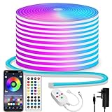 segrass Neon Led strip 15m Fernbedienung/APP Steuerung, IP65 wasserdichte flexible Neon LED Lichtband, 24V Rgb LED band Neon Lichterkette, anwendbar auf Schlafzimmer, Raum und Außendekoration