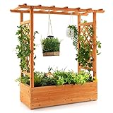 RELAX4LIFE Pflanzkasten mit Rankgitter & Dachregal, Blumenkasten mit Gartenspalier für Kletterpflanzen & Korbpflanzen, Rankkasten Holz, Blumenbeet für Balkon Terrasse, 110 × 44 × 113,5 cm