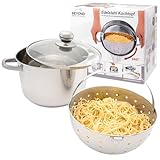 Beyond Nudeltopf 24 cm, Edelstahl Kochtopf mit Glasdeckel und herausnehmbarem Siebeinsatz, Pastatopf für Induktion und alle Herdarten geeignet, auch zum Braten und Suppen zubereiten verwendbar