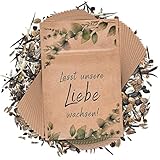 Let's Bride - Blumensamen Gastgeschenke Hochzeit [15er/50er Set mit Kraftpapier Tüten] Lasst unsere Liebe wachsen - Gastgeschenke Kommunion | Taufe Deko Babyparty Give Away Bienenwiese MADE IN GERMANY