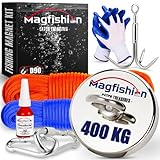 Magfishion - Mega Magnetfischen Set – 400 kg - Ø90mm - Neodym Magnet Mit 2 Seilen – Perfekt zum Magnet Fischen - Ösenmagnet - Magnetangeln