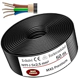MAS Premium Erdkabel Stromkabel 5-125m NYY-J 5x1,5, 2,5, 4, 6, 10 oder 16 Elektrokabel Ring zur Verlegung im Freien, Erdreich (NYY-J 5x2,5 mm², 50m)