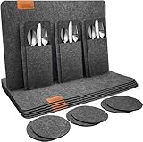 shinfly Tischsets Abwaschbar Platzsets aus Filz 18er Set, Abwischbar Tischsets, Hitzebeständig rutschfest Platzdeckchen mit Untersetzer, BestecksäCken für Küche, Speisetisch, 44x31cm【Anthrazit】