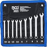 BGS 30551 | Maul-Ringschlüssel-Satz | 9-tlg. | SW 4-10 mm | DIN 3113-A | inkl. Tetron-Rolltasche | Gabelringschlüssel