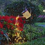 Kizozo Solar Gießkanne mit Lichterkette Außen 60LED Lichter, Solarlampen für Außen, Solarlampen Garten IP65 wasserdicht, Solarleuchten für außen, Solar Gartenleuchten, Gartendeko für draußen, warmweiß