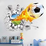 3D Wandaufkleber Fußball, Durchbruch Wandsticker für Kinderzimmer Jungen, 50cm*70cm