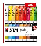 Marabu 1210000000201 - Acrylfarben Set Basic, mit 18 x 36 ml Farbe, auf Wasserbasis, für viele Untergründe geeignet, schnell trocknend, wasserfest und lichtecht