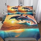 AAPZY Delfin Bettwäsche Premium Atmungsaktive Angenehme Bettbezüge, Mikrofaser Bettdeckenbezug, Für Jungen Mädchen 2teilig Bettbezug + Kissenbezug Single (135x200cm)
