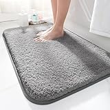 LUOJINYI Badematte 50x80cm rutschfest, Weich Wasserabsorbierende, Shaggy Hochflor-Mikrofasermatte für das Badezimmer, Badvorleger Maschinenwaschbar für Badewanne, Dusche und Badezimmer(Dunkelgrau)