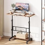 Dripex 80x40cm Stehpult, Schreibtisch höhenverstellbar 65-98cm, Mobiler Computertisch mit Rollen und mit neigbar Tischplatte, Überbett-Tisch, Steh-Sitztisch für Zuhause und Büro, Vintage Braun