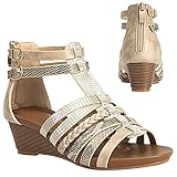 STMAHER Gladiator-Sandalen für Damen, Silber, Keilriemen, Sandale, leger, Sommer, Strand, 2Gold 39