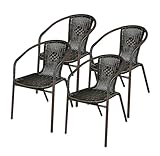 Nexos 4er Set Bistrostuhl Toulouse aus Poly-Rattan + Stahlgestell – Farbe: Dunkel-Braun