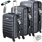 KESSER® 3pcs Hartkoffer Koffer Set Reisekoffer Set Trolley Koffer inkl. Gepäckwaage + Gepäckanhänger Rolling Kofferschloss 4 Rollen ABS Hartschale Teleskopgriff M-L-XL, anthrazit, M-L-XL, Hardshell