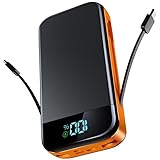 VOGHERB Power Bank 49800 mAh, Powerbank Klein 22,5W Schnell Externer Akku mit LED Display und Integriertem Kabel Tragbares Ladegerät Kompatibel mit iPhone, Android