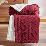 BEDSURE Kuscheldecke Decke Sofa Strickdecke - Wohndecken kuscheldecken 150x200, Sofadecke Doppelgesicht Extra Weich, kuscheldecke Flauschig Wohnzimmer, Wolldecke Rot, Couchdecke Sofa