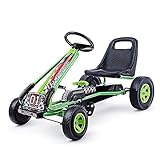 GOPLUS Gokart ab 3-8 Jahre, Kinderfahrzeug mit Verstellbarem Sitz, Tretauto aus Gummireifen, Flexible Kupplung und Bremse, Vorwärts und Rückwärts, max.30 kg, Indoor und Outdoor (Grün)