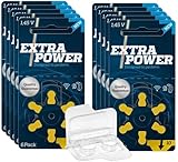 60x Extra Power Gr. 10-10x 6er Blister Hörgerätebatterien PR70 Gelb 24610 + Aufbewahrungsbox für 2 Hörgerätebatterien