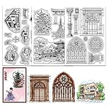 GLOBLELAND 3 Blatt Gebäude Haus Klarer Stempel Für Scrapbooking Fenster Park Silikonstempel Architektur Gebäude Transparentes Stempelset Für Kartenherstellung DIY Prägen Journaling