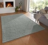 Taracarpet Moderner Landhaus Wollteppich gewalkt Bubble fürs Wohnzimmer, Schlafzimmer und Esszimmer Teppich aus Schurwolle nachhaltig grün 080x150 cm
