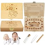 HIQE-FL Zahnbox aus Holz,Milchzähne Box, Zahndose für Milchzähne, Milchzahndose, Zahndöschen für Kinder, Milchzahnbox, Zahnschachtel, Zahnbox für Geschenk (Rechteck Einhorn)