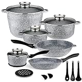 EliteHoff Induktion Topfset, 17-teiliges Kochgeschirr-Set, Kochtopf und Pfannenset mit Deckel, Topf Aluminium, Antihaft Kochgeschirr für alle Herdarten, Spülmaschinenfest & PFOA-frei (Grau, E-7027)