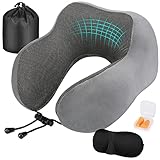 Eono Nackenkissen, Nackenhörnchen Memory Foam, Ergonomisch Gestaltetes Reisekissen, Nackenkissen Reise mit Schlafmaske, Ohrstöpsel, Tasche Ideal für Reisen, Flugzeug, Büro