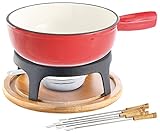 Rosenstein & Söhne Fonduetopf: Käsefondue-Set aus emailliertem Gusseisen, Ø24 cm (Caquelon, Fondue Rechaud Gusseisen, Weihnachten)