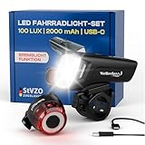 WELLRELAXX LED Fahrradlicht Set USB aufladbar 100LUX | Fahrrad Licht Bremslicht | Fahrradlampe Set StVZO zugelassen | Fahrradbeleuchtung Set Akku Anzeige | Fahradlichterset Led | Licht Fahrrad LED Set