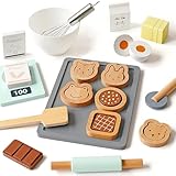 PairPear Spielküche Zubehör Holz Keks Set Backset Kinderküche Zubehör mit Lebensmittel Spielzeug Holzspielzeug Kekse Rollenspiel Kleinkinder Spielzeug Geschenk für Jungen und Mädchen ab 3 Jahren