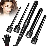 Lockenstab 5 in 1- PRO Set Welleneisen, Keramikbeschichtung Multifunktions Austauschbare Welleneisen mit Handschuhe Lockenwickler Kit für Beach Waves